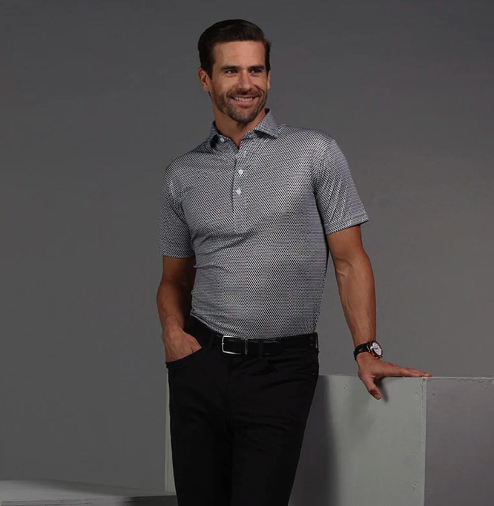 Collars & Co Semi Spread Collar Dress Polo Shirt Vintage Black Printed XXL NWT